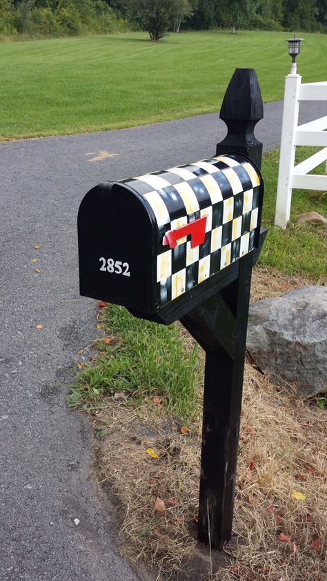 Painted mailbox  custom  personalized  black by paintingbymichele, $135.00 Painted Mailbox, Beautiful Mailbox, Mackenzie Childs Diy, Cool Mailboxes, Mailbox Makeover, Mailbox Landscaping, Painted Mailboxes, Diy Mailbox, Unique Mailboxes