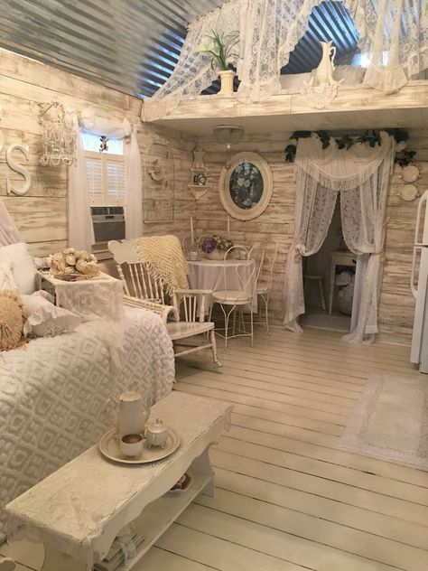 She Shed Living Room, She Shed Farmhouse Style, Garage To She Shed, She’d Home Ideas, She Shed Shabby Chic, She Shed Fireplace, Relaxing She Shed Ideas, She Shed Basement Ideas, She Shed Colors Inside