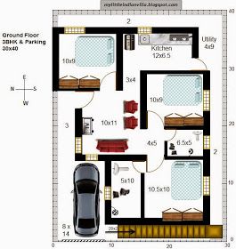 My Little Indian Villa: #36#R29 3BHK in 30x40 (West facing) (Requested Plan) 30x40 West Facing House Plans, 30x40 House Plans West Facing, North Facing Plan, 40×60 House Plans, West Facing House Plan, 3bhk House Plan, South Facing House, West Facing House, 20x40 House Plans