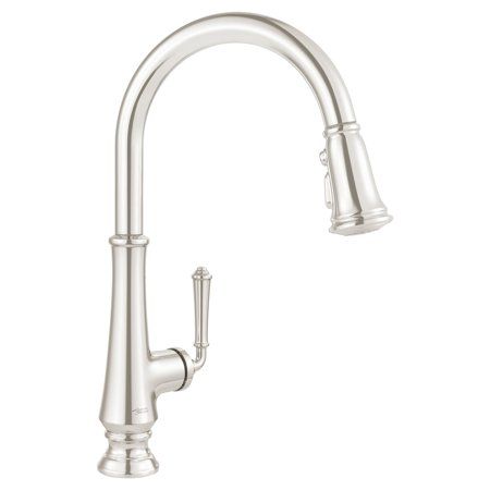 American Standard Delancey Single-Handle Pull Down Kitchen Faucet in Polished Nickel Brushed Nickel Kitchen Faucet, Brushed Nickel Kitchen, Stainless Kitchen Faucet, Pull Down Kitchen Faucet, Black Kitchen Faucets, Refinish Kitchen Cabinets, Pot Filler Faucet, Single Handle Kitchen Faucet, Kitchen Sink Faucets