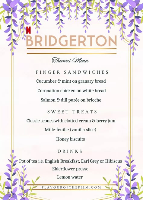 The Best Bridgerton Themed Party Menu 21st Birthday Party Decor, High Tea Sandwiches, Sweet 16 Party Planning, Bridgerton Party, Birthday Dinner Party, Finger Sandwiches, Birthday Brunch, Tea Sandwiches, Tea Party Garden