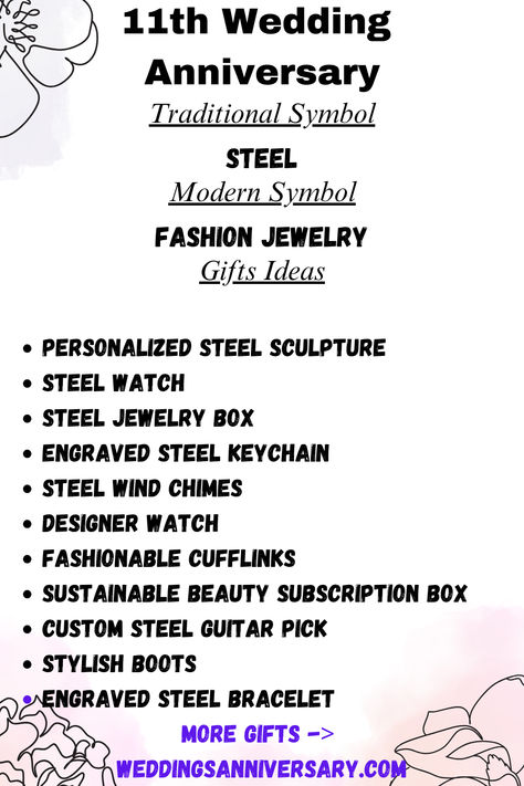 Explore a variety of creative gifts to mark your 11th wedding anniversary! Whether you’re looking for something to fit the traditional/modern theme or something more unique and personalized, there are plenty of options to make this milestone extra special. From custom-made items to memory-filled suggestions, these ideas will help you find the perfect way to honor your journey together. #WeddingAnniversaryGifts #AnniversaryTraditions #GiftsForHim 11th Wedding Anniversary Gift, Anniversary Traditions, 11th Wedding Anniversary, Creative Gift Ideas, Expression Of Love, Reasons I Love You, 11th Anniversary, Beauty Box Subscriptions, Steel Sculpture