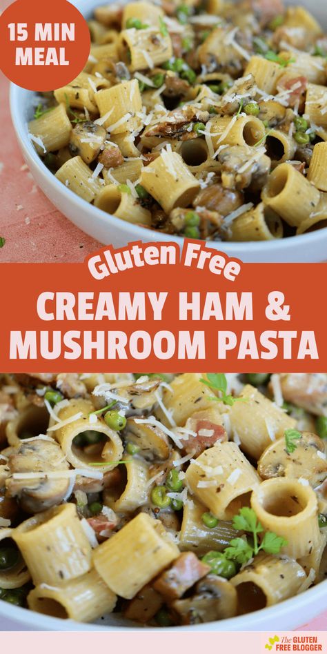 Ham and Mushroom Pasta Ham And Mushrooms Recipes, Gnocci Meals Mushroom, Prosciutto And Mushroom Pasta, Ham Mushroom Pasta, Simple Mushroom Pasta Recipes, Ham And Mushroom Pasta, 15 Min Meals, Gluten Free Ham, Ham Pasta