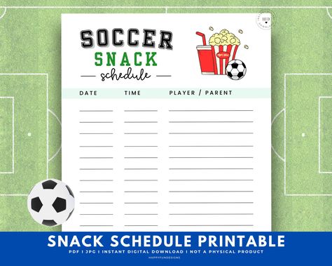 Soccer Snack Schedule Printable, Soccer Snack Sign Up Sheet, Game Day Snack Soccer Treat List, Soccer Snack List, Soccer Team Mom Binder Soccer Game Snacks, Mom Binder, Soccer Team Mom, Soccer Treats, Soccer Snacks, Snack List, Team Snacks, Snacks List, Soccer Season