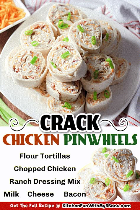 When you need a super quick and easy snack or appetizer, make Crack Chicken Pinwheels. Chicken, bacon, cream cheese, ranch dressing seasoning, and cheese whipped into a flavorful filling then rolled up in flour tortillas and sliced into rounds; a lot of big flavor packed into these little bites. Ranch Dressing Seasoning, Crockpot Chicken And Gravy, Chicken Pinwheels, Pinwheels Recipe, Soft Pretzel Recipe, Chicken Roll Ups, Tortilla Rolls, Homemade Salsa Recipe, Pinwheel Recipes