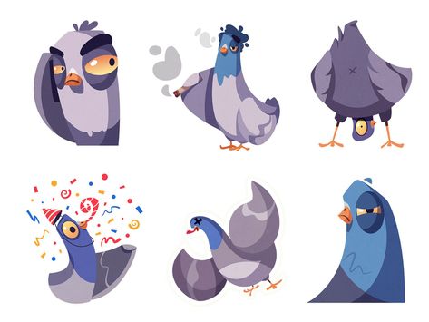 Stickers for Telegram | Pigeons part 2 by Dmitry Mooi Kids Story, 타이포그래피 포스터 디자인, Cartoon Birds, Cartoon Faces, Anime Animals, Poses References, Character Design Animation, Animal Sketches, Amazing Animals