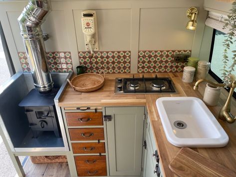 Camper With Wood Stove, Diy Camper Kitchen, Van Kitchen Ideas, Vintage Camper Kitchen, Camper Kitchen Remodel, Campervan Kitchen Ideas, Camper Bathroom Remodel, Camper Kitchen Ideas, Truck Camper Interior