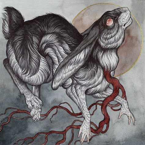 On View: “The Fall of the Watchers” Group Show at Arch Enemy Arts | Hi-Fructose Magazine Caitlin Hackett, Arch Enemy, Desenho Tattoo, Rabbit Art, Bunny Art, Arte Animal, Arte Fantasy, Pics Art, Artist Art