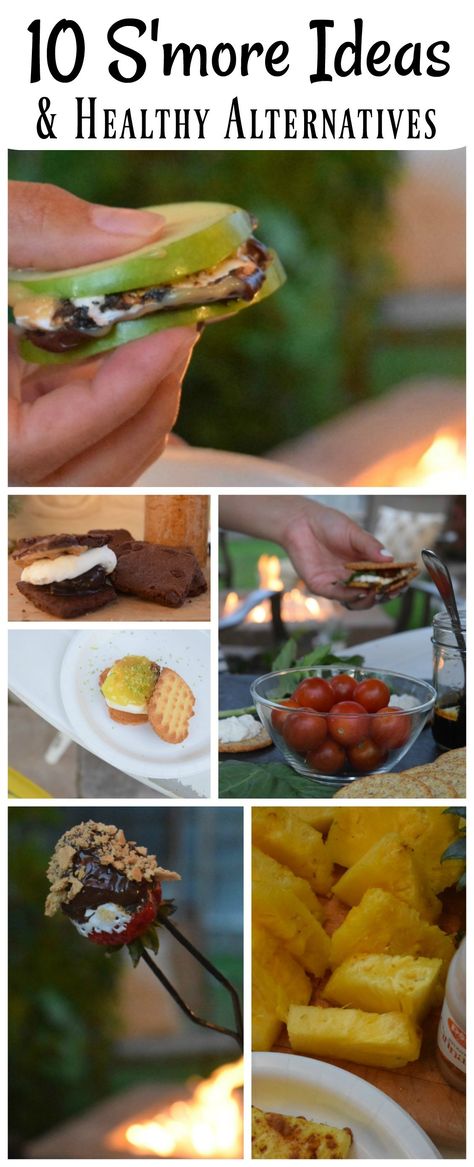 Smores Recipes Ideas Campfires, Healthy Campfire Snacks, Savory Smores Ideas, Healthy S’mores, Campfire Desserts On A Stick, Savory Smores Cheese, Savory Smores, Healthy Smores, Recipes Treats