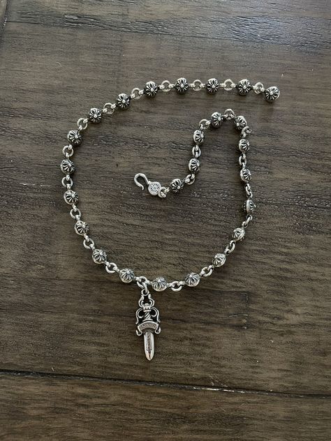 Chrome hearts dagger crossball necklace Chrome Hearts Necklace, Chrome Hearts Jewelry, Hearts Jewelry, Aesthetic Sweaters, Mob Wife, Chrome Hearts, Necklace Sizes, Men's Accessories, Heart Necklace