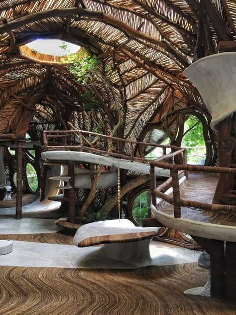 Tulum Azulik, Cool Tree Houses, Bamboo House, Natural Building, Organic Architecture, Earthship, Tree Houses, Futuristic Architecture, Beautiful Architecture