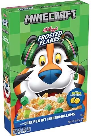 Kellogg’s Frosted Flakes® Minecraft Cereal | Kellogg's Frosted Flakes® Cereal Kelloggs, Minecraft E, Marshmallow Cereal, Boys Game Room, Types Of Cereal, Granola Cereal, Breakfast Of Champions, The Breakfast, Breakfast Table