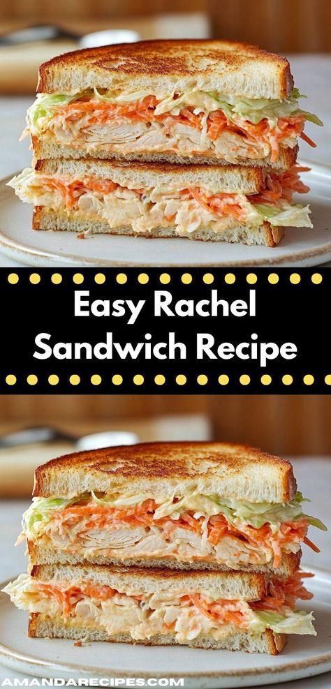 This simple Rachel Sandwich recipe combines tender turkey, Swiss cheese, and sauerkraut, all brought together with a creamy dressing. It’s an easy, delicious option for a quick meal. Rachel Sandwich, Tangy Coleslaw, Deli Style Sandwiches, Dinner Ideas With Chicken, New Dinner Ideas, Juicy Turkey, Dinner Ideas Recipes, Russian Dressing, Fast Meals