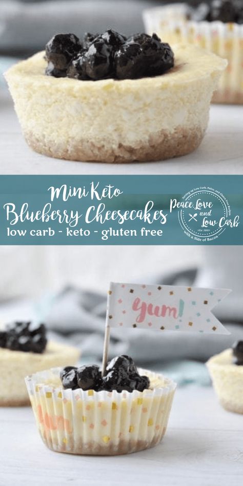 Mini Keto Blueberry Cheesecakes. All of the amazing flavor of a low carb cheesecake recipe, in a mini, bite size. Low Carb Cheesecake Bites, Low Sugar Diet Recipes, Dinner Recipes Healthy Low Carb, Low Carb Cheesecake Recipe, Healthy Low Carb Snacks, Keto Blueberry, Low Carb Soup Recipes, Low Carb Cheesecake, No Carb Recipes