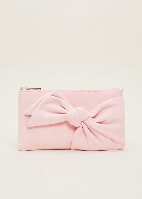 #crossbodybags #fashionaccessories #handbags #trendybags #stylishbags #musthavebags #purseaddict #baglover #outfitaccessories #everydaybag #ontheblog #bagobsessed #baggoals #baginspo #bagoftheday Pink Clutch Bag, Bow Clutch, Pink Clutch, Christmas Party Outfits, Boot Jewelry, Fascinator Hats, Pink Suede, Phase Eight, Pink Bow