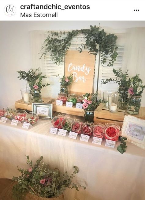 Candy Bar Ideas For Wedding, Boho Candy Bar, Vintage Wedding Candy Bar, Candy Bar Wedding Reception, Candy Station Wedding, Rabbit Wedding, Sweet Table Wedding, Holly Wedding, Candy Bar Wedding