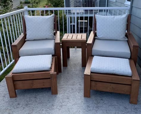 Small Deck Chairs, Diy Outdoor Chair And Ottoman, Diy Outdoor Chairs 2x4, Wood Porch Furniture, Wooden Chairs For Bedroom, Outdoor Diy Chairs, Wooden Patio Chairs Outdoor Furniture, Homemade Patio Furniture Wood, Diy Patio Chairs Wood