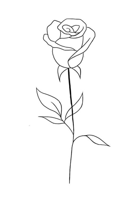 Rose Stencil Tattoo Design, Rose One Line Drawing, Rose Outline Tattoo Design, Simple Rose Tattoo Design, Single Rose Drawing, Rose Simple Drawing, Small Rose Outline, Rose Stencil Tattoo, Single Line Rose