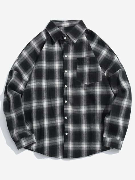 Drop Shoulder Plaid Shirt with Pocket  BLACK RED , #Affiliate, #Plaid, #Shoulder, #Drop, #Shirt, #RED #Ad Check Shirts For Girls, Checkered Shirt Outfit, Black Check Shirt, Gingham Outfit, Shein Men, Shirt Outfit Men, Mens Shirts Online, Trendy Boy Outfits, Black And White Flannel