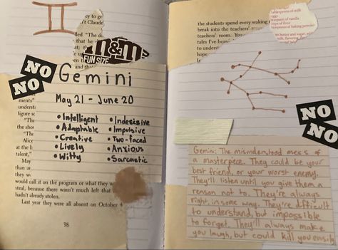 Gemini Journal Page, Astrology Journal Aesthetic, Astrology Journal Page, Astrology Bujo Theme, New Moon In Gemini Journal Prompts, Gemini Journal, Teachers Room, Learn Astrology, Fun Size