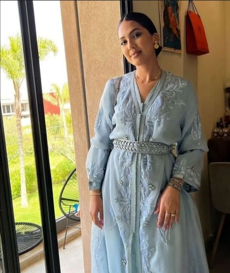 Caftan Gallery, Blue Caftan, Lalla Salma, Moroccan Dresses, Moroccan Aesthetic, Arabic Dress, House Dresses, Arab Wedding, Moroccan Dress