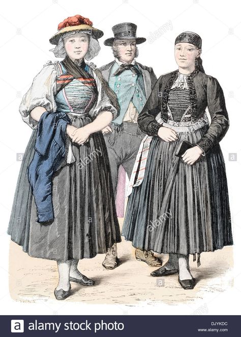 Late 19th Century Xix 1800s Germany Costumes Of Baden Baden Stock Photo, Royalty Free Image: 63302888 - Alamy German Traditional Clothing, German Traditional Dress, Dutch Clothing, Germany Outfits, European Costumes, Folklore Fashion, German Costume, Germany Fashion, German Outfit