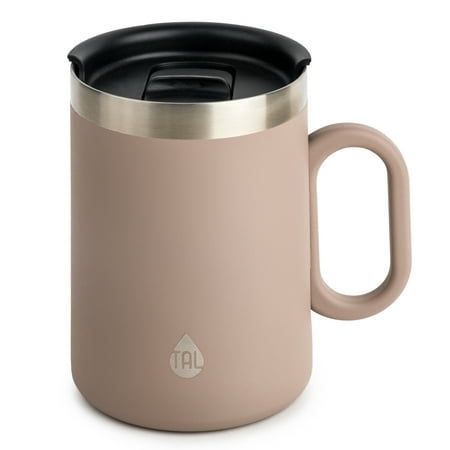 TAL Stainless Steel Brew Coffee Mug 15 fl oz, Taupe is the perfect companion for your daily coffee or tea! Crafted with premium quality stainless steel. This sleek and durable mug is designed to keep your favorite beverage hot and delicious for hours on end. Generous 15 fluid ounce capacity. Ample space to hold your desired amount of coffee or any other hot drink. The double-walled insulation ensures that your drink stays hot while keeping the exterior cool to the touch. Features a spill-resista Cold Coffee, Brew Coffee, Coffee Routine, Great Coffee, Stainless Steel Travel Mug, Ergonomic Handle, Cups And Mugs, Coffee Brewing, Coffee Travel