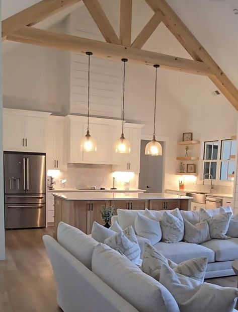 Small White House Interior, White Wood Apartment, White Country House Interior, Modern Country Home Living Room, House Renovation Before And After, Beige House Aesthetic, House Aesthetic Inside, White Farmhouse Interior, Cozy White House