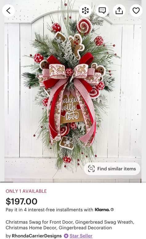 Sign Diy Ideas, Christmas Door Signs, Swag For Front Door, Christmas Door Sign, Gingerbread Christmas Decor, Christmas Swag, Christmas Flower Arrangements, Homemade Christmas Decorations, Christmas Mesh Wreaths