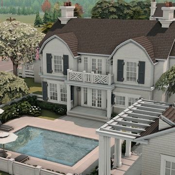 Coastal House Exterior, Bloxburg Beach House, A Walk In Closet, Lotes The Sims 4, Hamptons Home, Houses Bloxburg, Small House Layout, Coastal House Plans, Large Pool