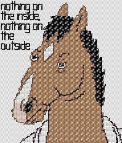 Excited to share the latest addition to my #etsy shop: Bojack Horseman Nothing on the inside PDF cross stitch pattern #bojackhorseman #bojackcrossstitch #crossstitch #netflixcrossstitch https://etsy.me/2SMn2ef Bojack Horseman Sweater Pattern, Crochet Bojack Horseman, Bojack Cross Stitch, Bojack Horseman Cross Stitch, Bojack Horseman Perler Beads, Tapestry Blanket, Bojack Horseman, Funny Horse, Anime Pixel Art