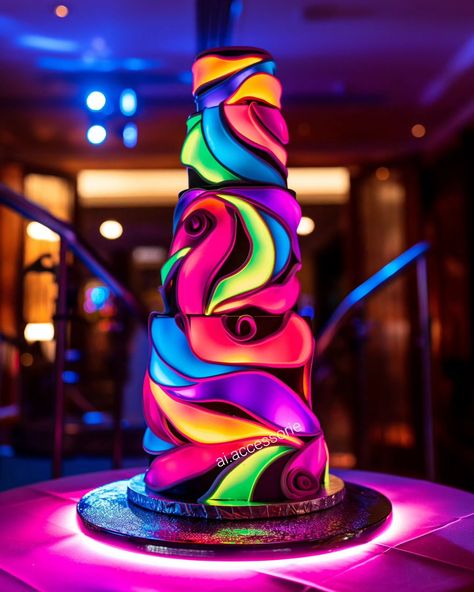 Neon cakes 🎂🎂🎂 would you have this on your bday or wedding 👀 #neon #cake #wedding #party Art Themed Cake, Neon Cake Ideas, Neon Sweet 16, Neon Cake, Neon Cakes, Jaffa Cake, Sweet 16 Cakes, 16 Cake, Cake Wedding