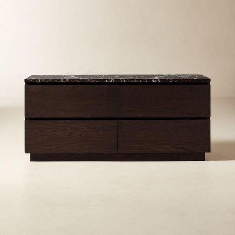 Logan Oak Wood Marble 4 Drawer Low Dresser Cb2 Marble Credenza, Oberlin Low Dresser, Modern Low Dresser, Parker Dresser Crate & Barrel, Marble Dresser, Dark Wood Dresser, Dark Grey Curtains, Marble Nightstand, Marble Top Dresser