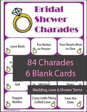 Bridal Shower Charades - 84 charades cards that revolve around wedding prep, bridal shower, wedding items, activities, songs & and movies.  #bridalshower #weddingshower Bridal Charades, Wedding Charades, Bridal Shower Charades, Bachelorette Charades, Charade Ideas, Bachelorette Spa, Charades Words, Guess Book, Charades Cards