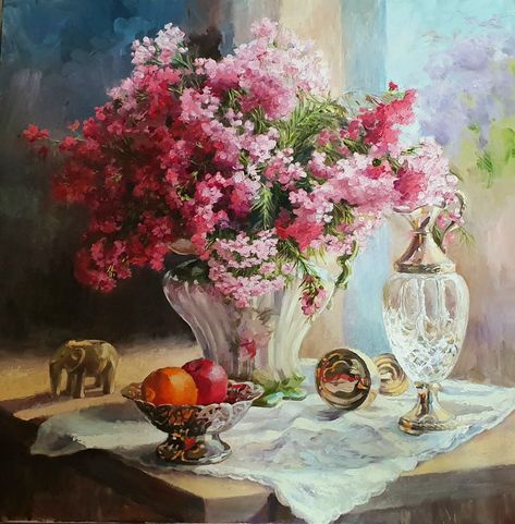 "Still life with fruits" by Tatyana Soboleva. Paintings for Sale. Bluethumb - Online Art Gallery Coquette Still Life, Flowers In Vase, Still Life Fruit, Painting Inspo, Flowers Spring, Art Subject, Painting Still Life, Still Life Art, Bottle Painting