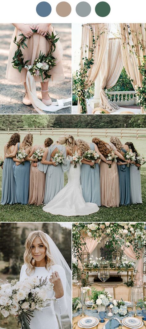 Dusty Blue wedding color palette spring wedding color palette Earth tones Wedding Palette Spring, Wedding Color Palette Spring, Color Palette Earth Tones, Blue Wedding Color Palette, Color Palette Spring, Palette Spring, Champagne Wedding Colors, Earth Tone Wedding, Spring Wedding Color Palette