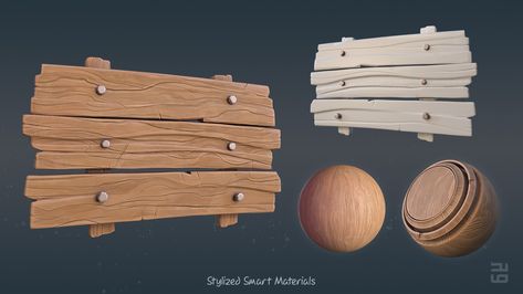 ArtStation - Stylized Wood Materials | Smart Materials, Saleh Afkhami Stylized Wood 3d, Stylized Wood Texture, Stylized Concept Art, Cartoon Props, Stylized Texture, Medieval Market, Vis Dev, Hard Surface Modeling, 3d Inspiration