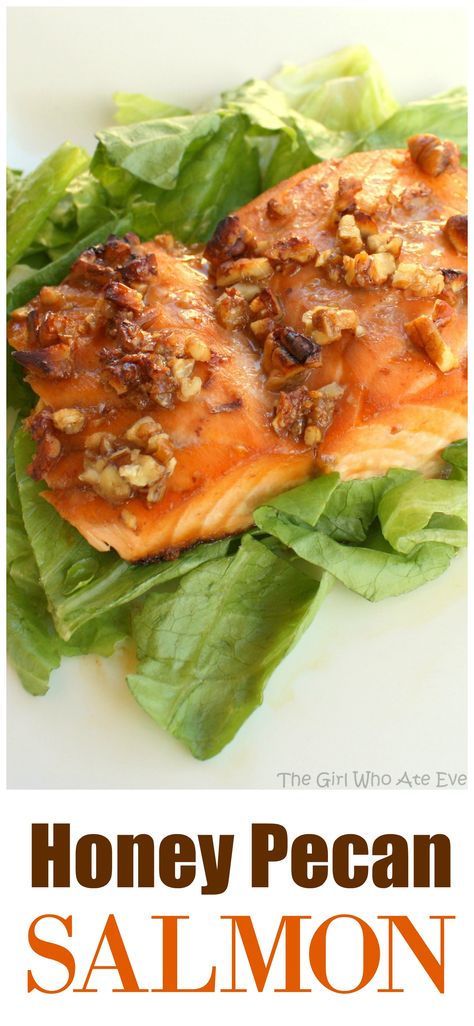 Honey Pecan Salmon - healthy and delicious! the-girl-who-ate-everything.comPecan Salmon - healthy and delicious! the-girl-who-ate-everything.com Honey Pecan Salmon, Pecan Salmon Recipes, Pecan Salmon, Honey Glazed Salmon Recipe, Salmon Healthy, Salmon Glaze Recipes, The Girl Who Ate Everything, Salmon Soy Sauce, Garlic Butter Salmon