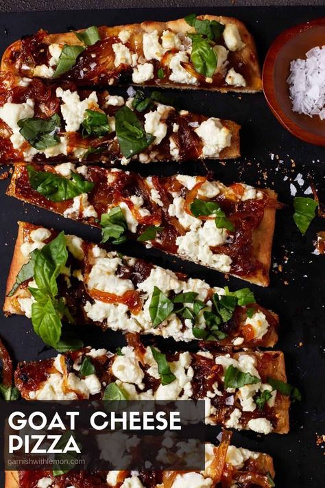 Goat Cheese Pizza Balsamic, Apple Goat Cheese Pizza, Pesto Goat Cheese Pizza, Fig Jam Pizza, Goat Cheese Fig Jam, Goat Cheese Pizza Recipes, Fig Flatbread, Pizza With Goat Cheese, Fig Pizza