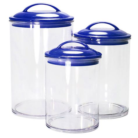 Blue Pantry, 3 Piece Kitchen Canister Set, Nuts Cookies, Kitchen Canister Set, Store Food, Acrylic Storage, Kitchen Jars, Storage Canisters, Food Storage Containers Organization