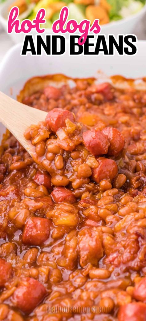 This nostalgic Hot Dogs and Beans recipe is a quintessential comfort food dish that your entire family will enjoy! Hot Dogs And Beans, Hot Dog Casserole, Baked Bean Casserole, Baked Hot Dogs, Baked Beans With Bacon, Rice And Beans Recipe, Hot Dogs Recipes, Boston Baked Beans, Easy Main Dishes