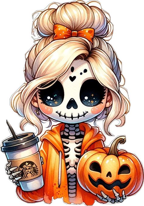 Cute Halloween Images Clip Art, Spooky Images Halloween Art, Cute Fall Halloween Wallpapers, Cute Halloween Art Drawing, This Is Halloween, Pictures For Stickers, Halloween Cute Art, Halloween Stickers Png, Lowbrow Art Illustration