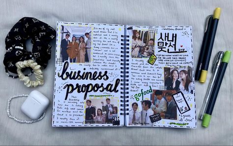 Instagram @dreamyyjournals Business Proposal Journal, Kdrama Scrapbook, Drama Books, Kdrama Journal, Drama Journal, Dear Zindagi Quotes, Journal Business, Media Journal, Dear Zindagi