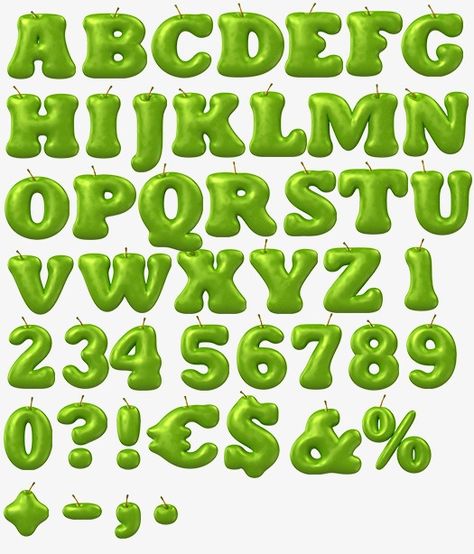 Green Alphabet Letters, Food Font, Letter Clipart, Green Font, Letter Png, 3d Font, Font Alphabet, Buy Apple, Juicy Fruit