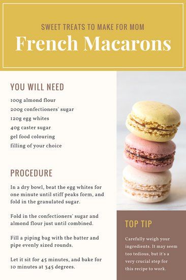 Sweet Treats Recipe Card Blog Graphic Easy Macaroons Recipe, French Macaroon Recipes, French Dessert Recipes, Macaron Flavors, Macaroon Recipes, Macaron Recipe, Sweet Snacks Recipes, French Macarons, Fun Baking Recipes