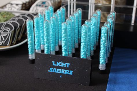 Light Saber Favor Tubes from a Star Wars Party via Kara's Party Ideas | KarasPartyIdeas.com (11) Star Wars Baby Shower Decorations, Star Wars Dessert, Star Wars Party Ideas, Star Wars Theme Birthday, Star Wars Party Favors, Star Wars Birthday Party Ideas, Unique Birthday Party Ideas, Movie Food, Star Wars Baby Shower