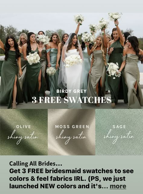 Bridesmaid Dresses Color Palette, Bridesmaid Dress Color Schemes, Dark Green Wedding, Olive Green Weddings, Fall Wedding Bridesmaids, Dark Green Bridesmaid Dress, Fall Wedding Color Palette, Sage Green Bridesmaid Dress, Green Themed Wedding