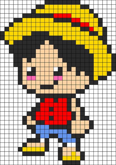 Monky D Luffy Perler Bead Pattern / Bead Sprite Old Video Games, Modele Pixel Art, Kandi Cuffs, Kandi Cuff, Easy Pixel Art, Pony Bead Patterns, Pixel Art Templates, Pixel Crochet, Pixel Art Grid