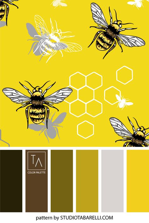 Bee Color Pallete, Bee Colour Palette, Bumble Bee Color Palette, Bee Room, Honey Brand, Bee Artwork, Bee Inspired, Bee Art, Insect Art