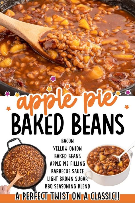 Apple Pie Baked Beans, Baked Beans Crock Pot, Baked Beans With Bacon, Apple Pie Filling Recipes, Baked Beans Recipe, Homemade Baked Beans, Savory Pies Recipes, Homemade Beans, Mediterranean Meals